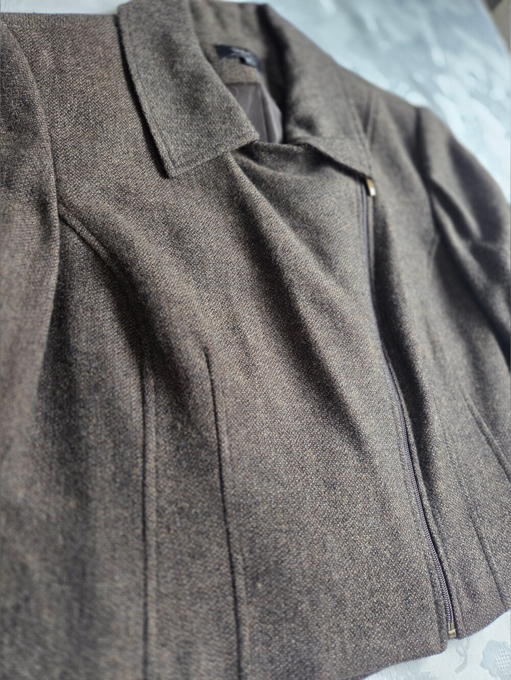 Tribal Tweed Pea Coat Asymetrical Zip Up